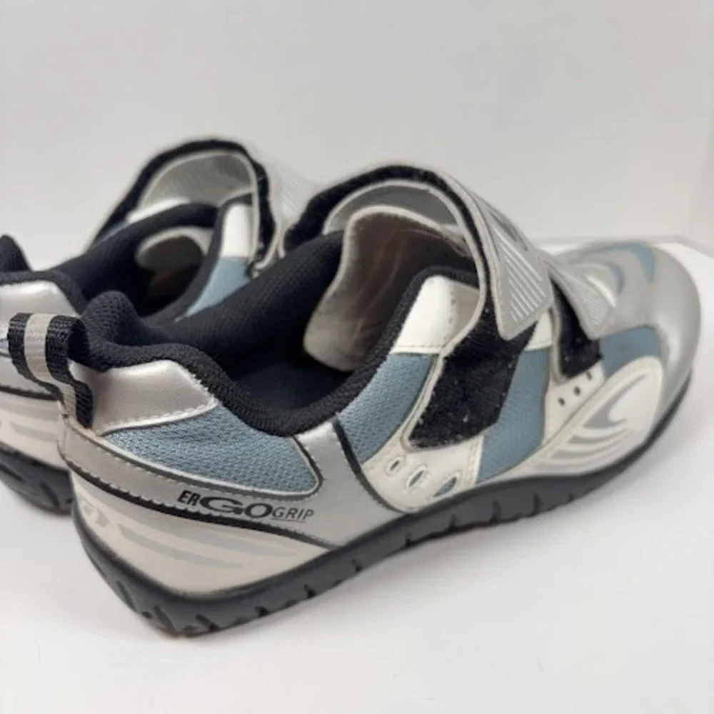 Garneau Ergo Grip Cycling Shoes Mens US Size 7.5 EUR 40 UK 6.5 Silver White Blue